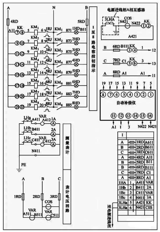 電容補(bǔ)償柜二次電路原理圖 電容補(bǔ)償柜二次電路原理圖
