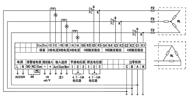 YR-ZKH-B3-KS3型三相移相觸發(fā)器接線圖 YR-ZKH-B3-KS3型三相移相觸發(fā)器接線圖