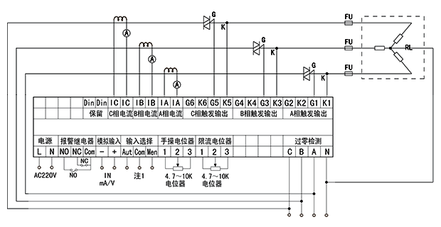 YR-ZKH-B3-KS4型三相移相觸發(fā)器接線圖 YR-ZKH-B3-KS4型三相移相觸發(fā)器接線圖