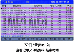 觸摸式無紙記錄儀文件列表畫面 觸摸式無紙記錄儀文件列表畫面