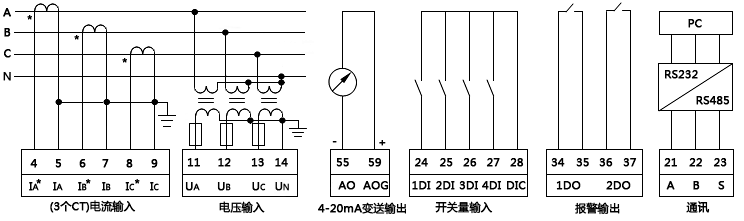 三相四線制高壓配電系統(tǒng)上的三相無功功率表接線圖 三相四線制高壓配電系統(tǒng)上的三相無功功率表接線圖