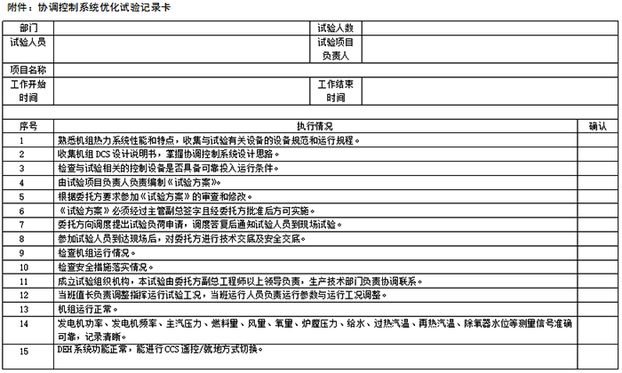 協(xié)調(diào)控制系統(tǒng)優(yōu)化試驗(yàn)記錄卡