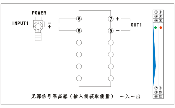 無源信號隔離器(輸入側(cè)獲取能量)接線圖 無源信號隔離器(輸入側(cè)獲取能量)接線圖