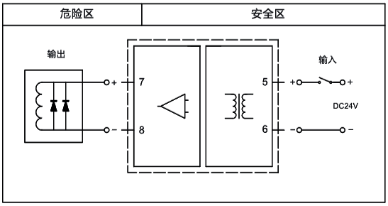 一入一出，開關(guān)量輸出隔離式安全柵接線圖